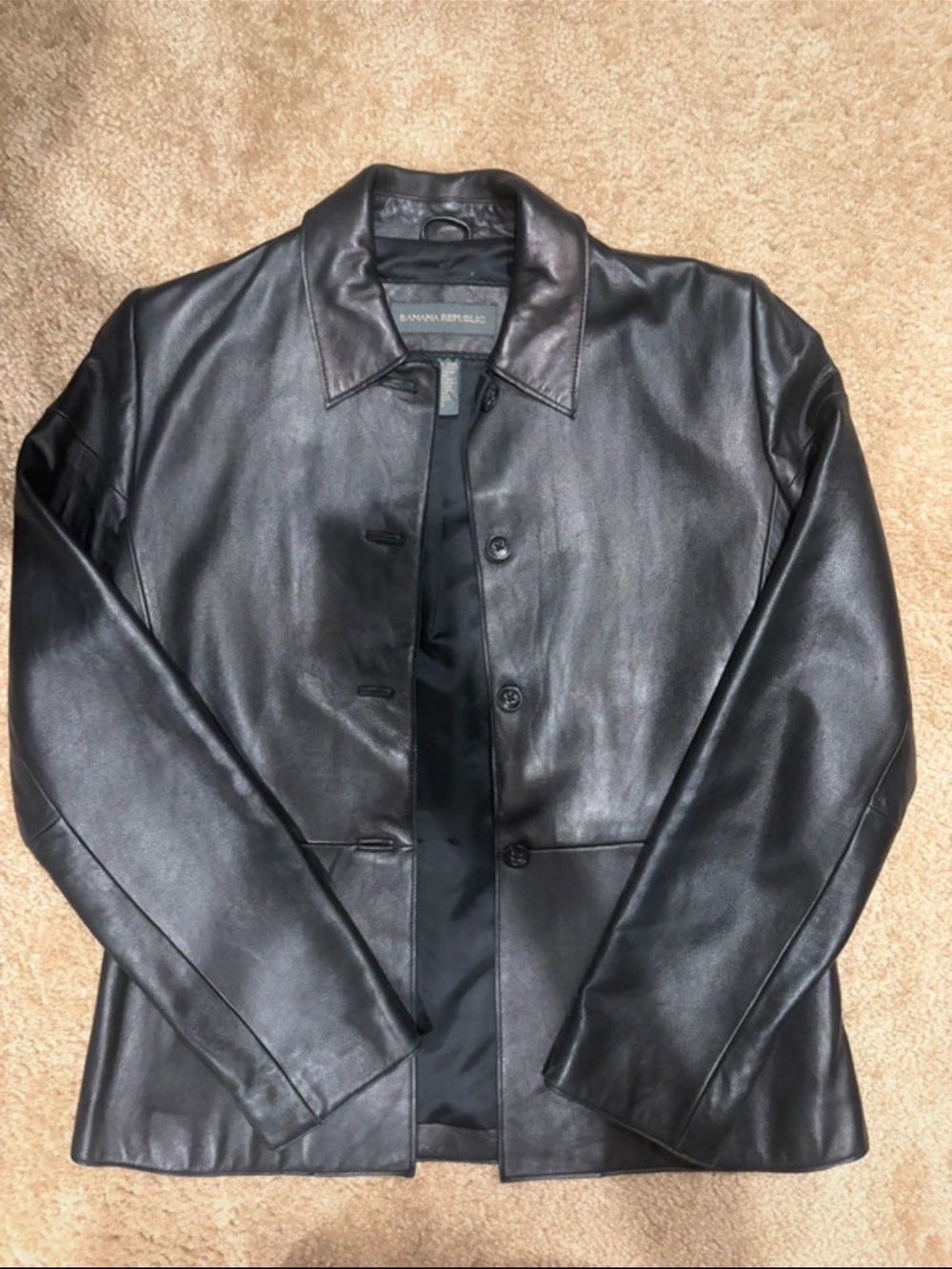 Banana Republic Women Genuine  Black Leather Button-Up Jacket xs